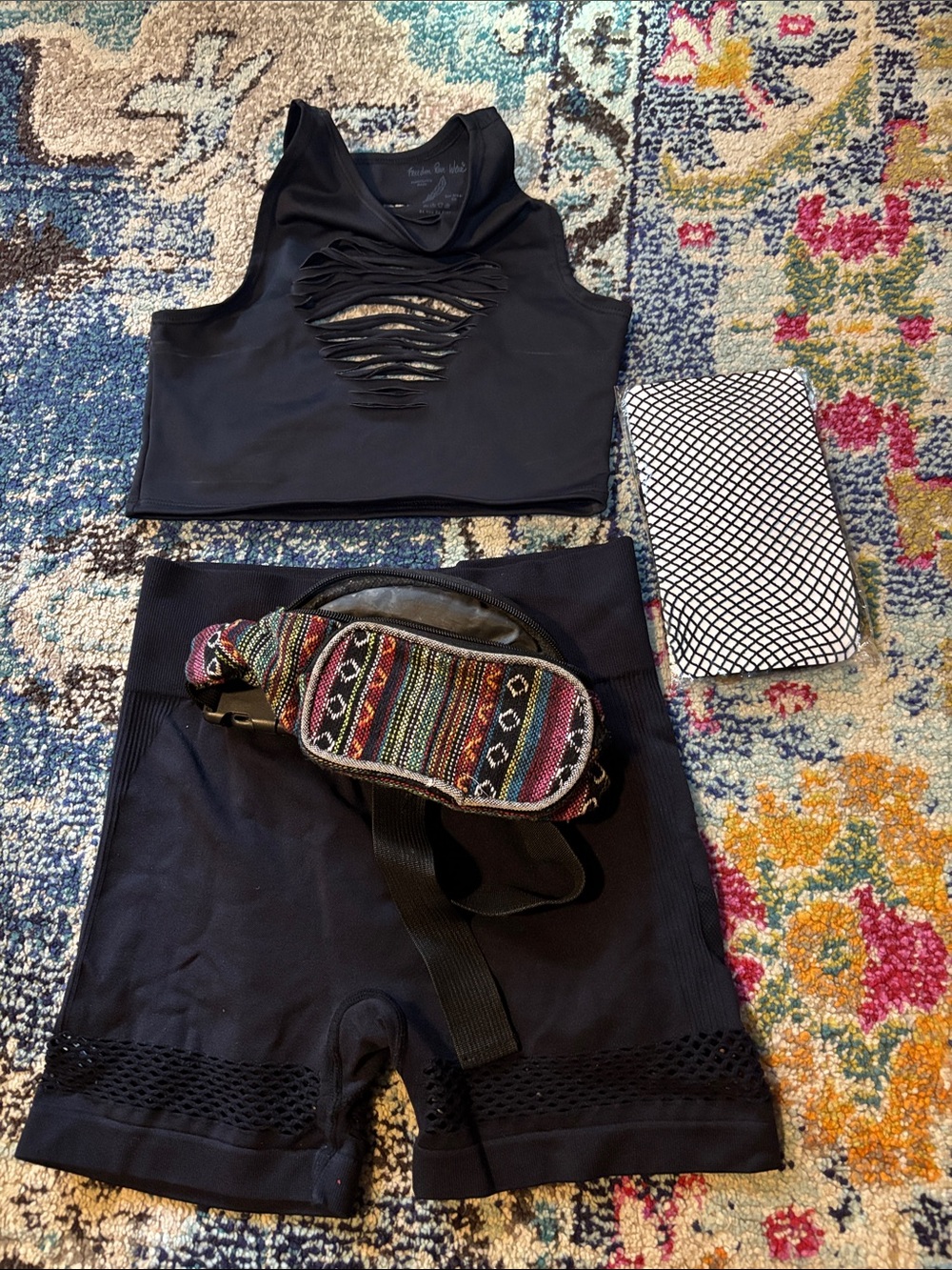 FESTIVAL \RAVE BUNDLE!! Black Crop Tank and High-Waist Mesh Shorts Set